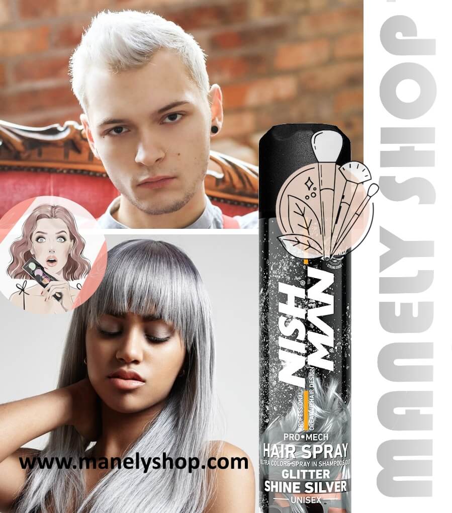 اسپری رنگ مو نیشمن (اصل) نقره ای سیلور 150 میل NISHMAN Color Hair Spray Shine Silver